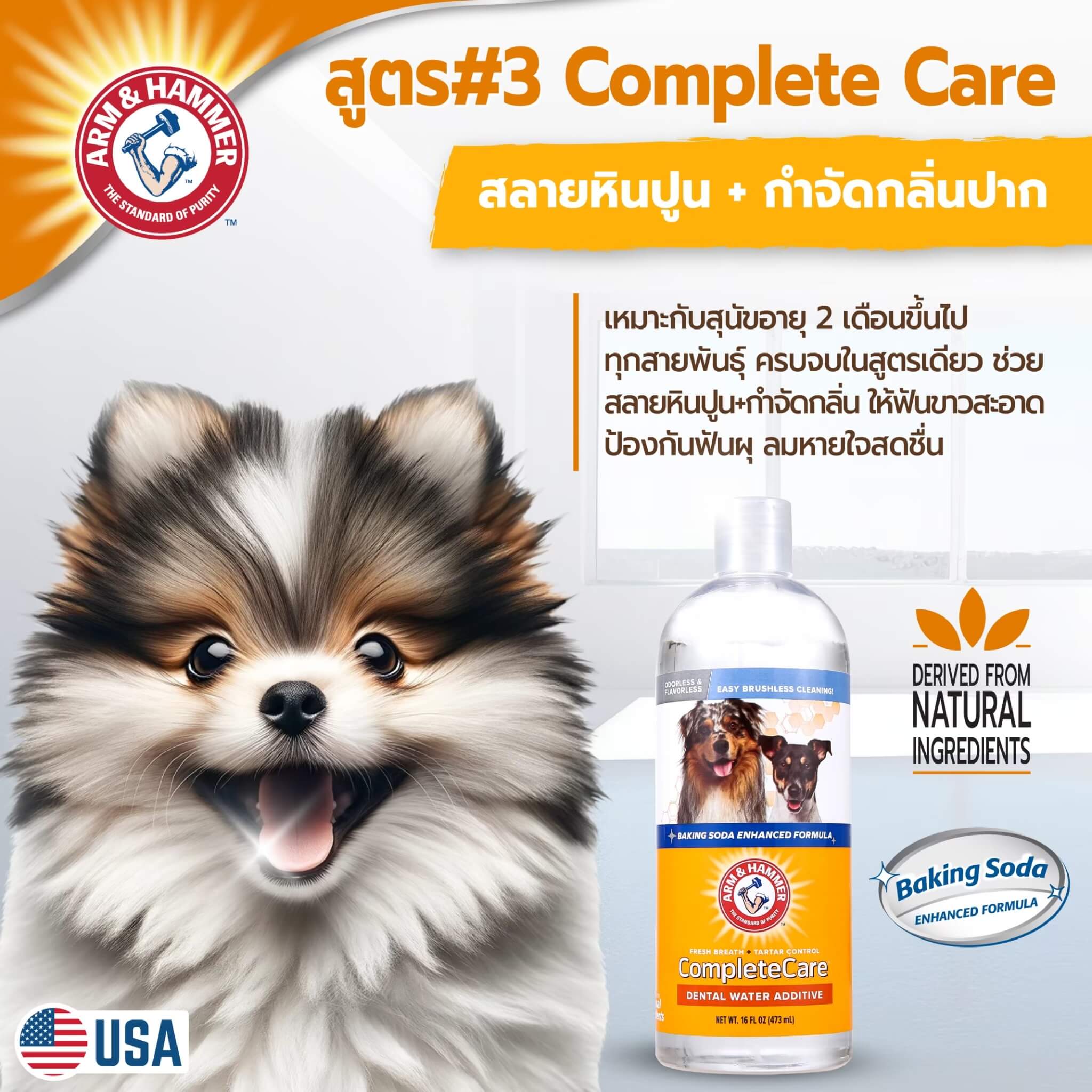 น้ำยาดับกลิ่นปากสุนัขผสมน้ำดื่ม ARM AND HAMMER COMPLETE CARE 473ML._7